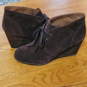 Lucky Brand vintage suede lace wedge boots dark brown never used 10M leather